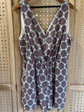 Lily Rose Boho Print Sleeveless Dress V Neck Tie Waist Size XL